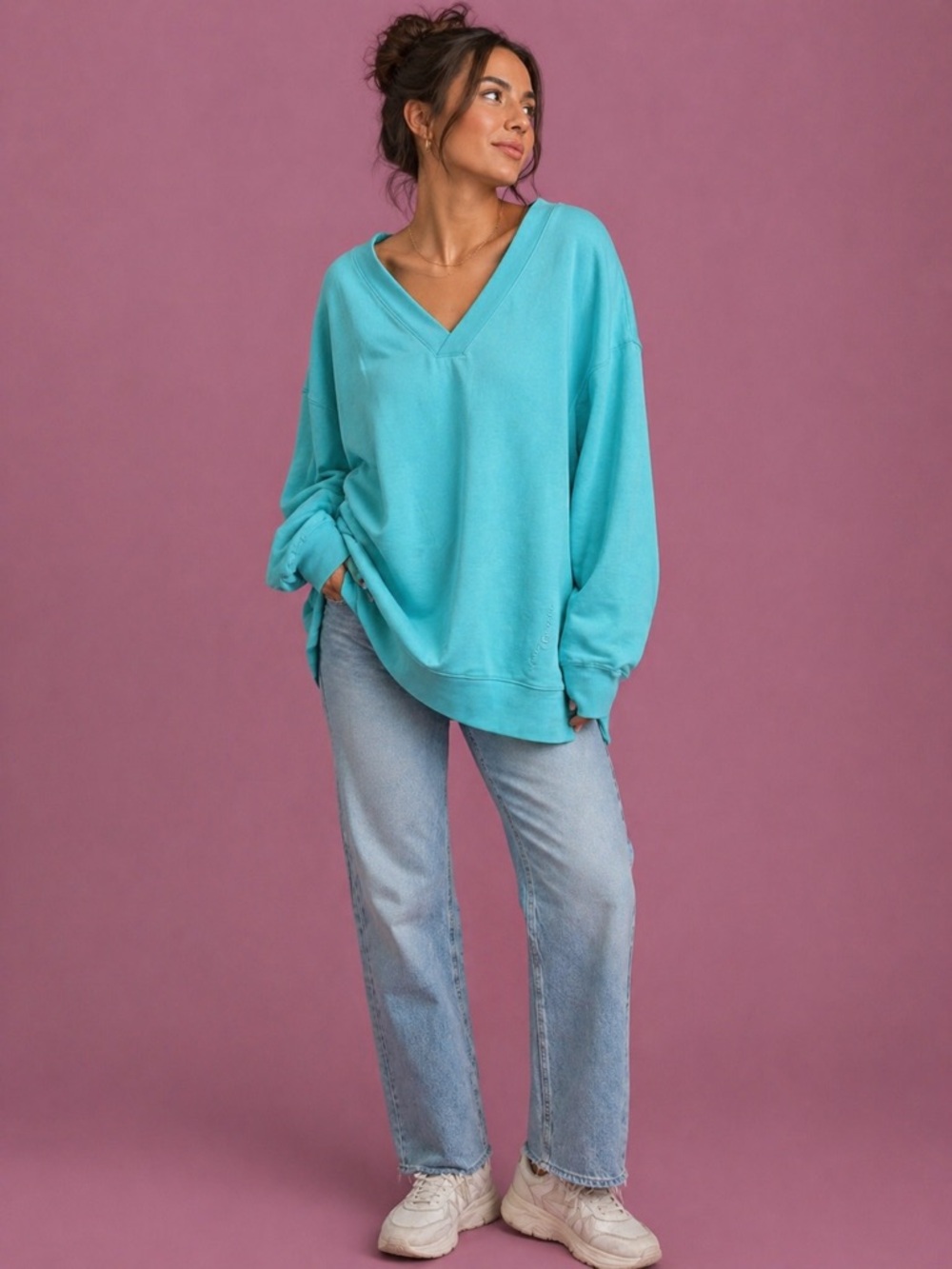 Champion Turquoise V-Neck Oversized Sweatshirt